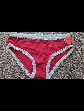 Splendies NWT Women's Red Lace-Trim Cotton Bikini Panty